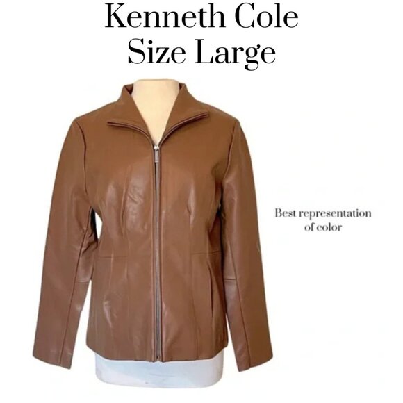 NWOT Kenneth Cole ladies faux leather jacket. Stylish, chic, trendy, classic. - Picture 1 of 7